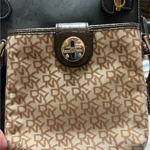 DKNY brown canvas cross body bag